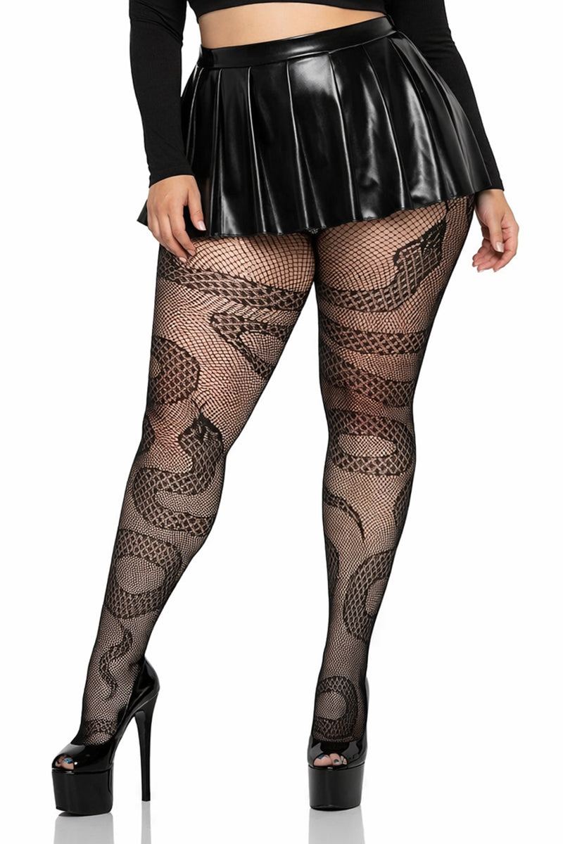 Leg Avenue Plus Size Snake Net Tights In Black - LEGGSBEAUTIFUL