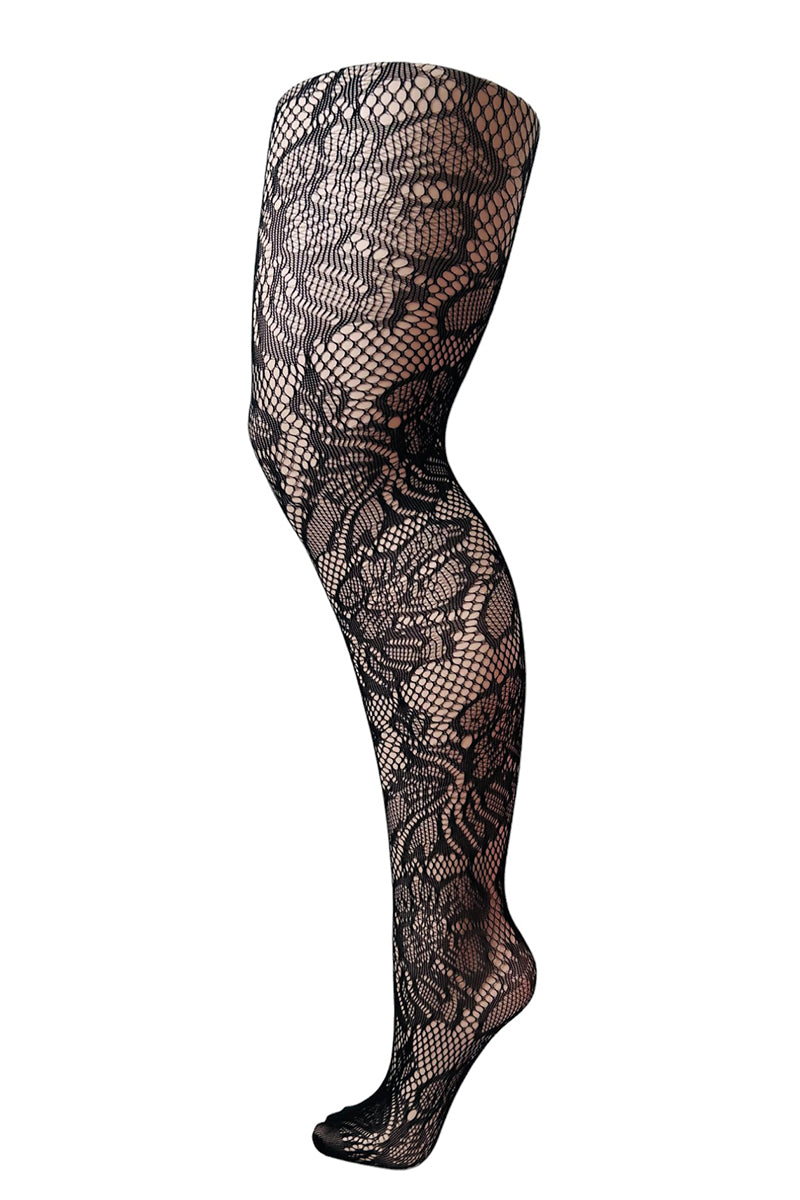 Plus Size Bold Floral Pattern Soft Stretch Fishnet Tights