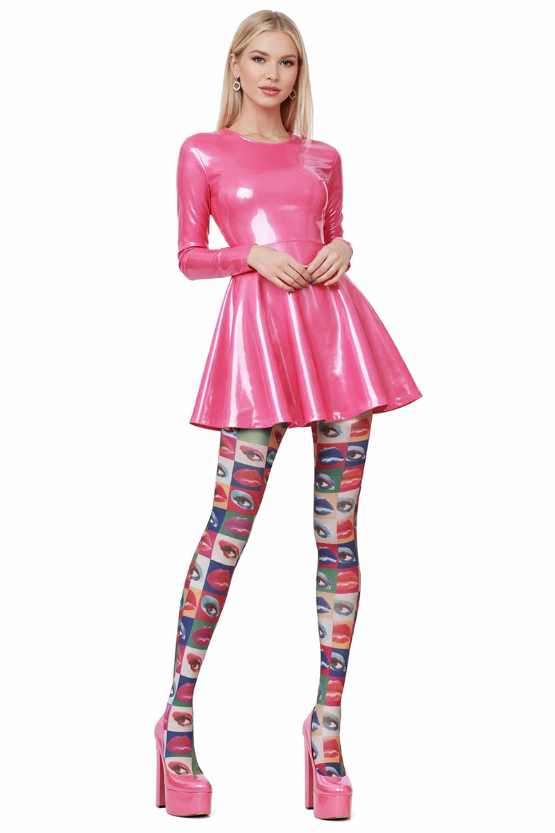 70 Denier Pop Art Lips & Eyes Block Print Tights