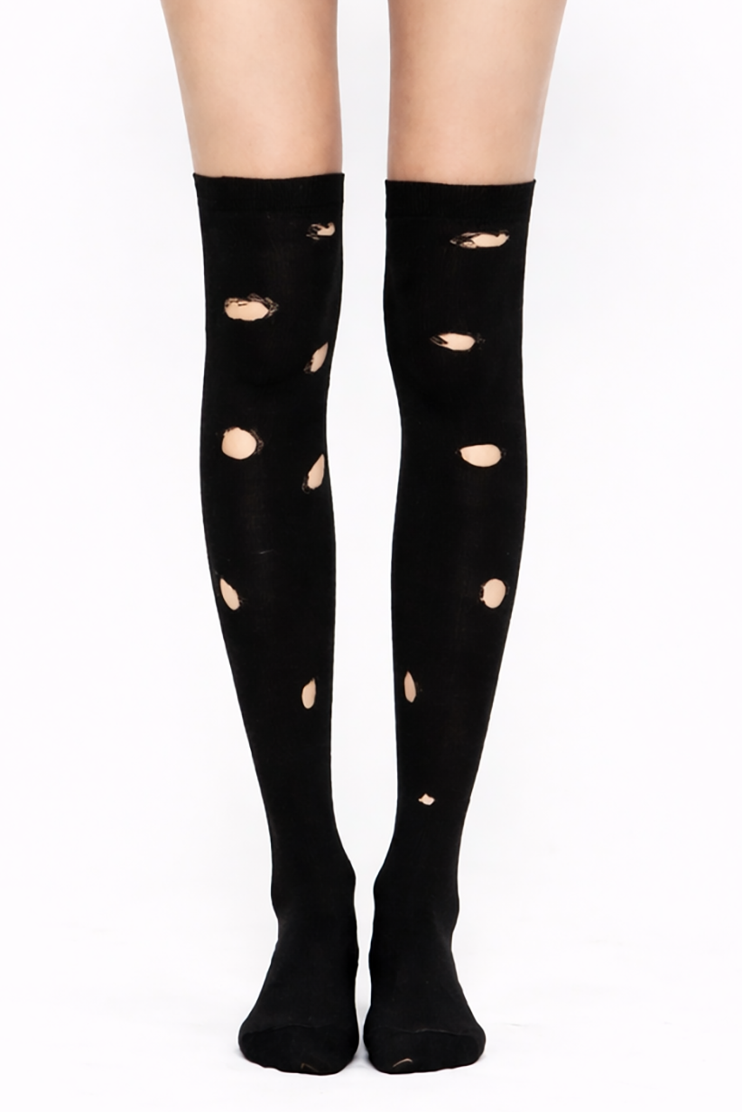 Cotton Blend Burnt Out Pothole Over The Knee Socks - LEGGSBEAUTIFUL