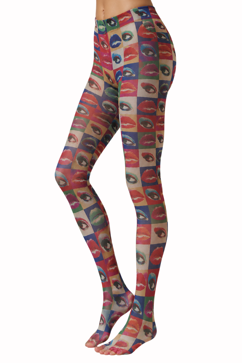 Colorful patterned leggings on a white background