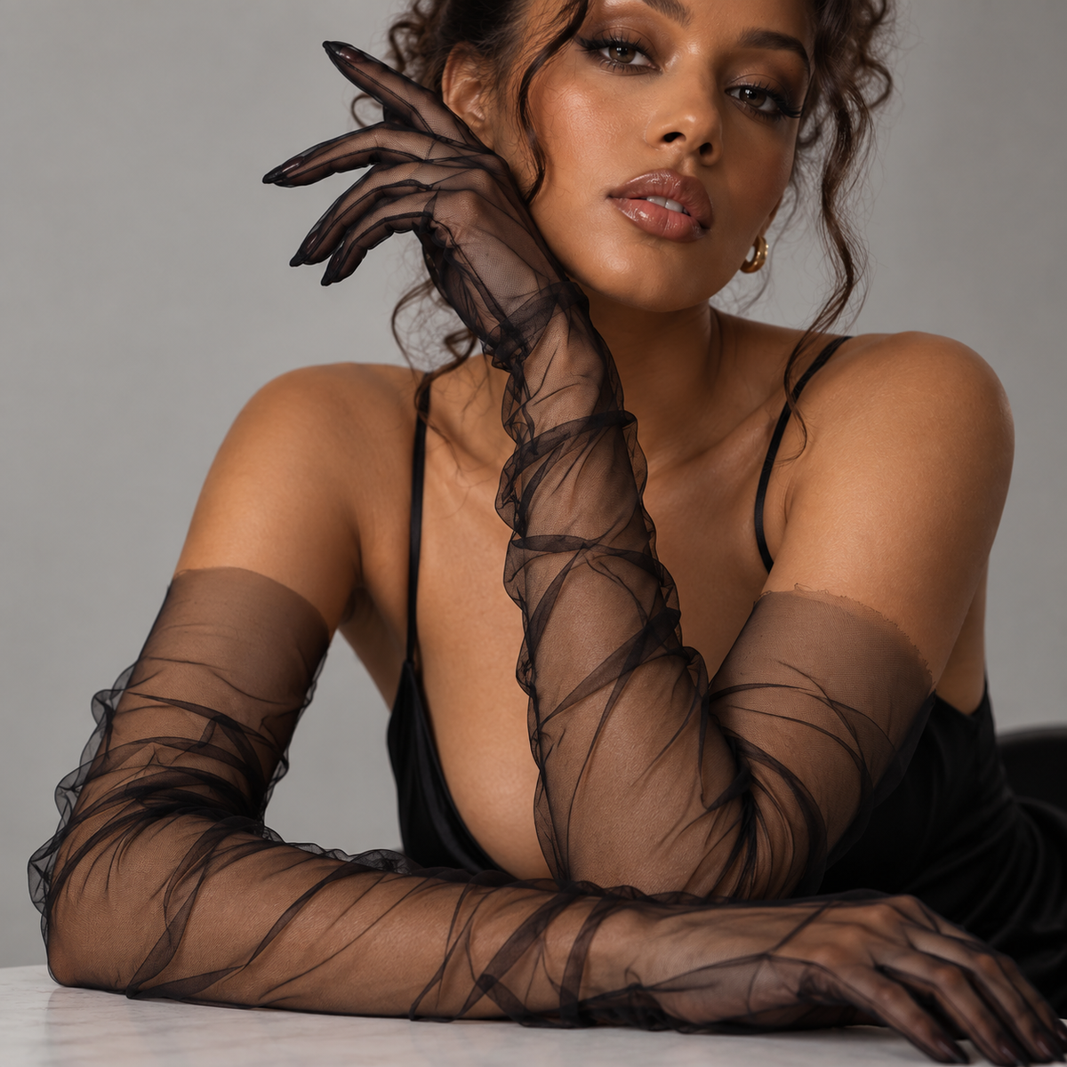 Extra Long Sheer Raw Edge Tulle Opera Gloves