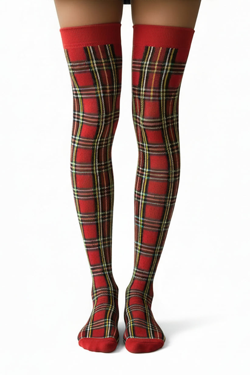 Cotton Blend Tartan Over The Knee Socks