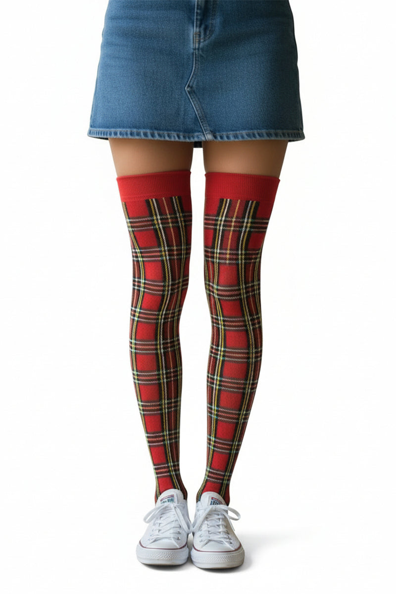 Cotton Blend Tartan Over The Knee Socks