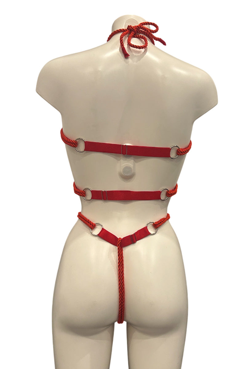 Rope Bondage Style Fetish Playsuit With Adjustable Straps