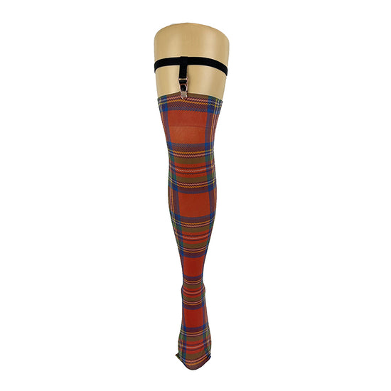 70 Denier Opaque Tartan Print Over Knee Socks With Garters