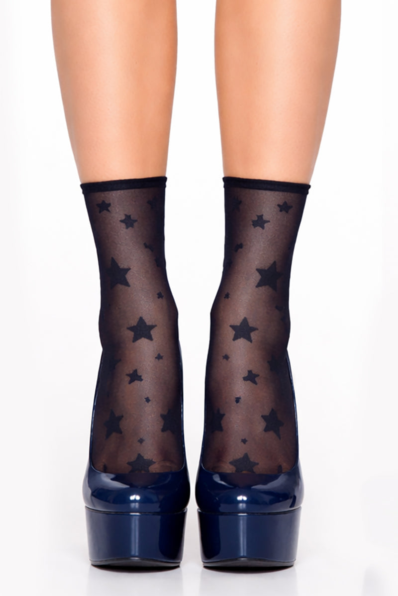 Veneziana Sheer Nylon Star Print Ankle Socks - LEGGSBEAUTIFUL