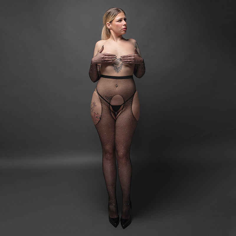 SHINE Fishnet Rhinestone Suspender Tights