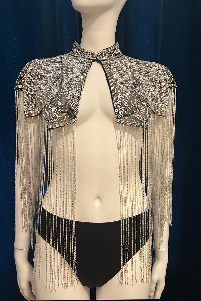 Vintage Style Glass Beaded Shawl With Fringe