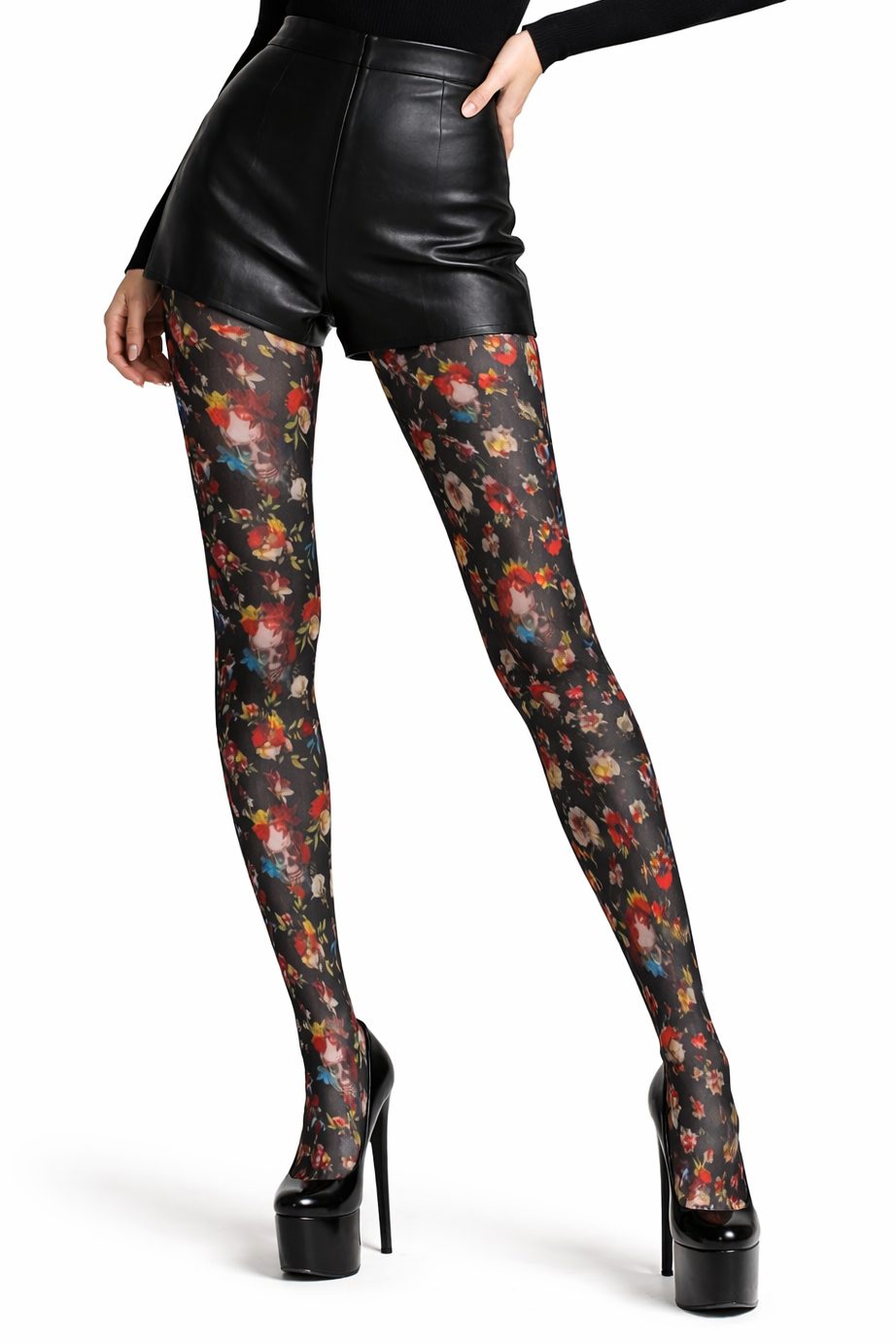 70 Denier Skulls & Flowers Opaque Printed Tights - LEGGSBEAUTIFUL