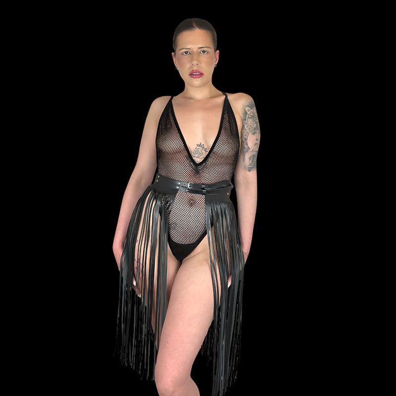 
                      
                        SLOANE High Cut Deep V Adjustable Strap Fishnet Bodysuit
                      
                    
