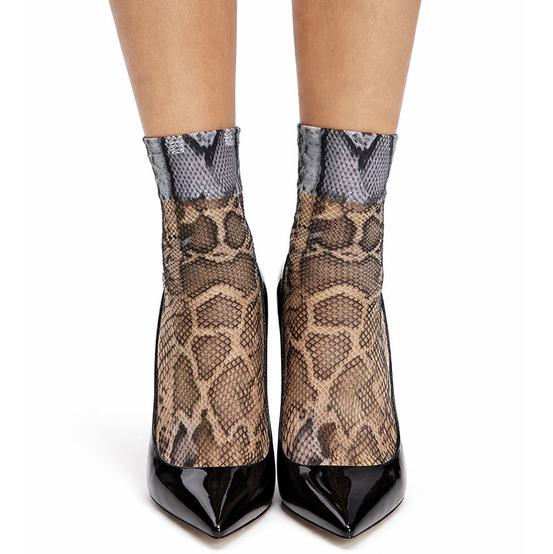 Pamela Mann Fishnet Snake Print Ankle Socks