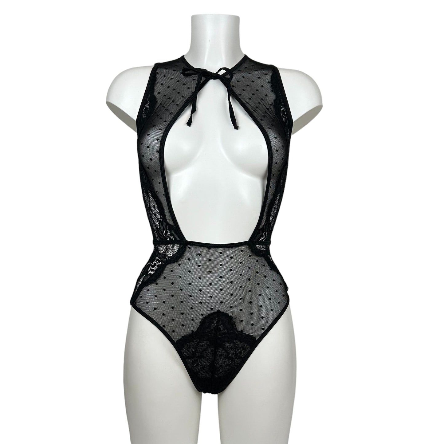 Load image into Gallery viewer, Leg Avenue Swiss Dot &amp;amp; Lace Sheer Keyhole Teddy
