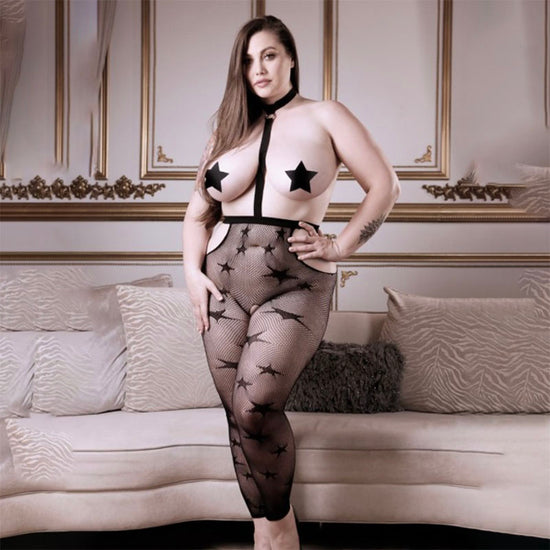 STARRY EYED Plus Size Open Bust Footless Bodystocking & Pasties Set