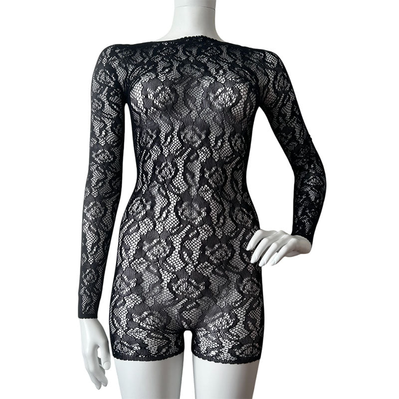 
                      
                        SYDNEY Stretch Lace Long Sleeve Open Back Boy Shorts Playsuit
                      
                    