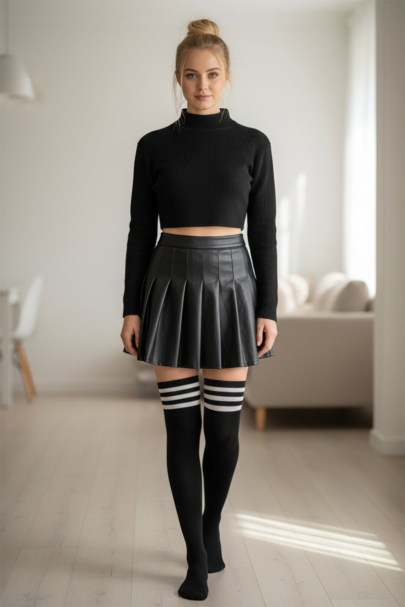 Cotton Blend Three Stripe Thigh High Socks - LEGGSBEAUTIFUL