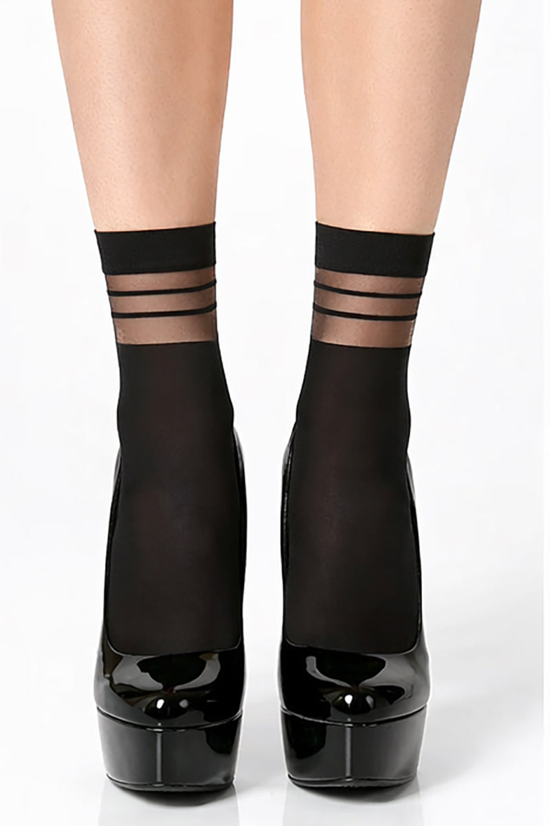 NOQ by Knittex 40 Denier Opaque Stripe Top Ankle Socks