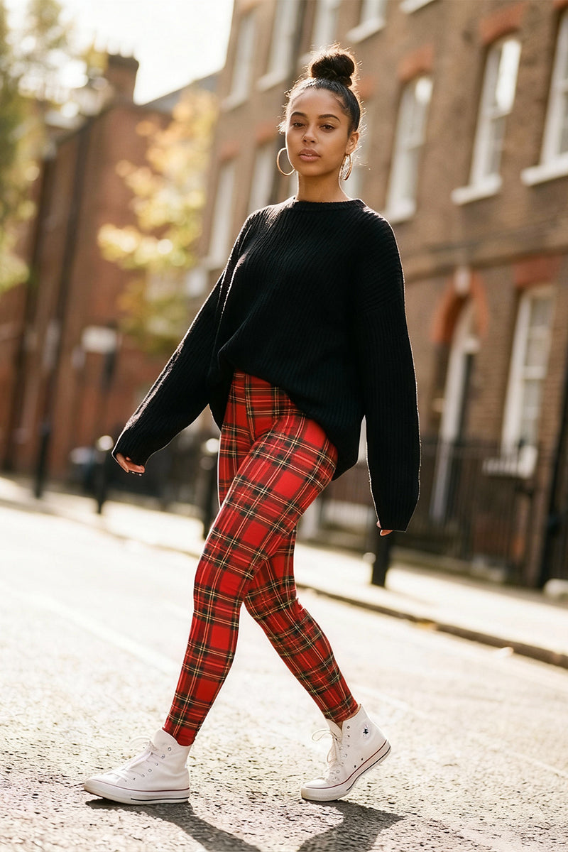 Soft Stretch Tartan Patterned Leggings - LEGGSBEAUTIFUL