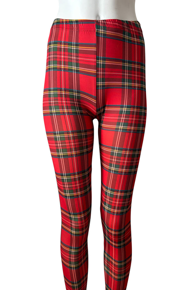
                      
                        Red plaid leggings on a white background
                      
                    