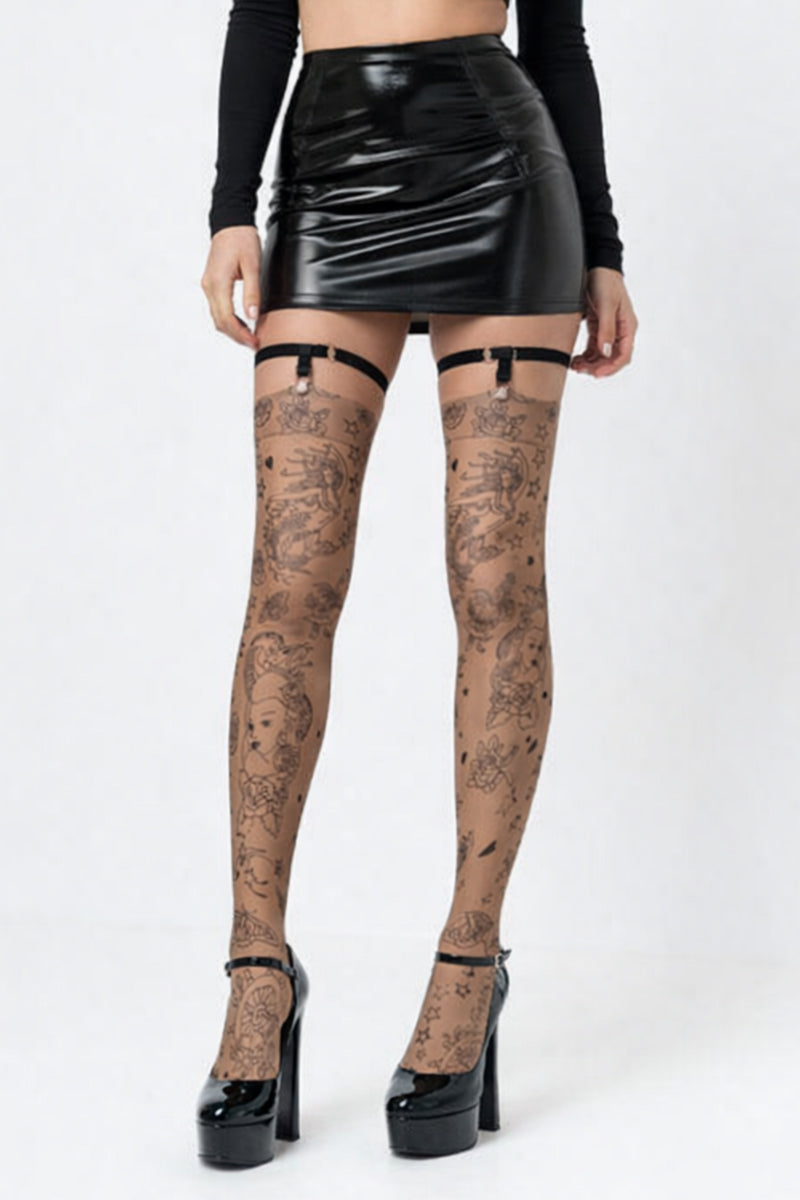 70 Denier Opaque Tattoo Print Stockings