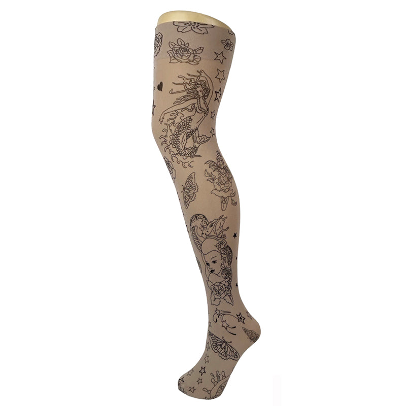 Load image into Gallery viewer, 70 Denier Opaque Tattoo Print Over Knee Socks
