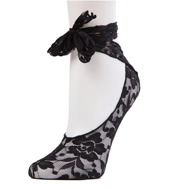 Memoi Dancer's Ankle Tie Lace Liner Socks