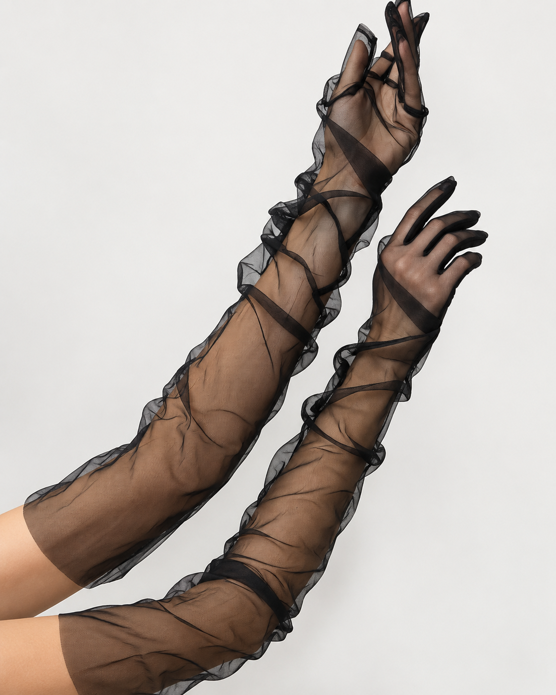 Extra Long Sheer Raw Edge Tulle Opera Gloves