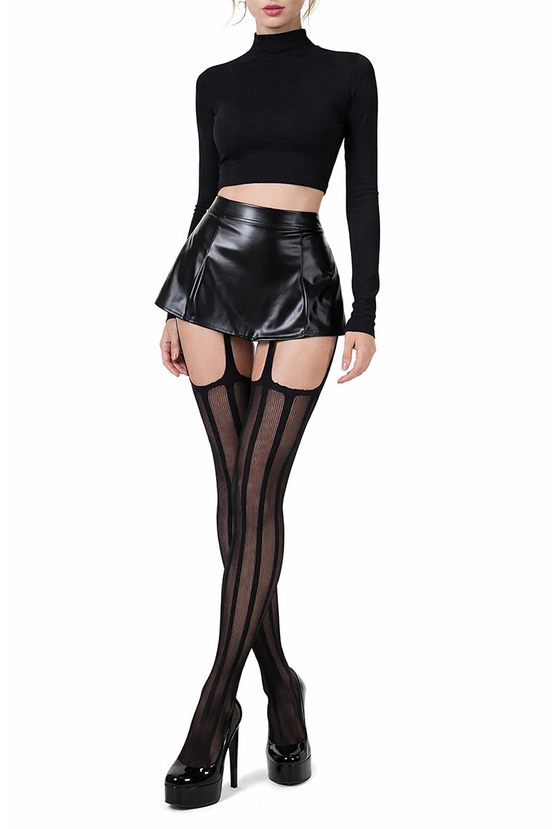 Vertical Stripe Fine Net Suspender Tights - LEGGSBEAUTIFUL