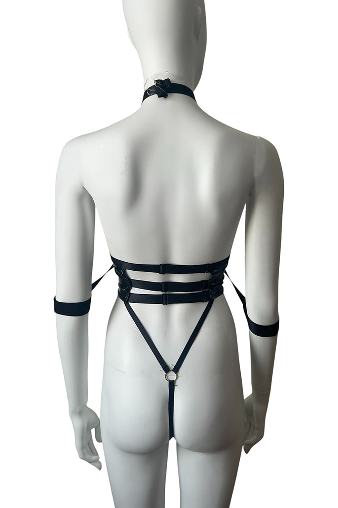 Vinyl Fetish Corset Style Playsuit With Wrist Cuffs & Choker