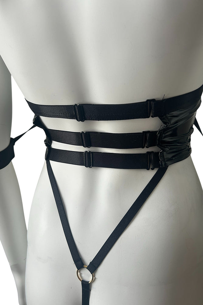 
                      
                        Vinyl Fetish Corset Style Playsuit With Wrist Cuffs & Choker
                      
                    
