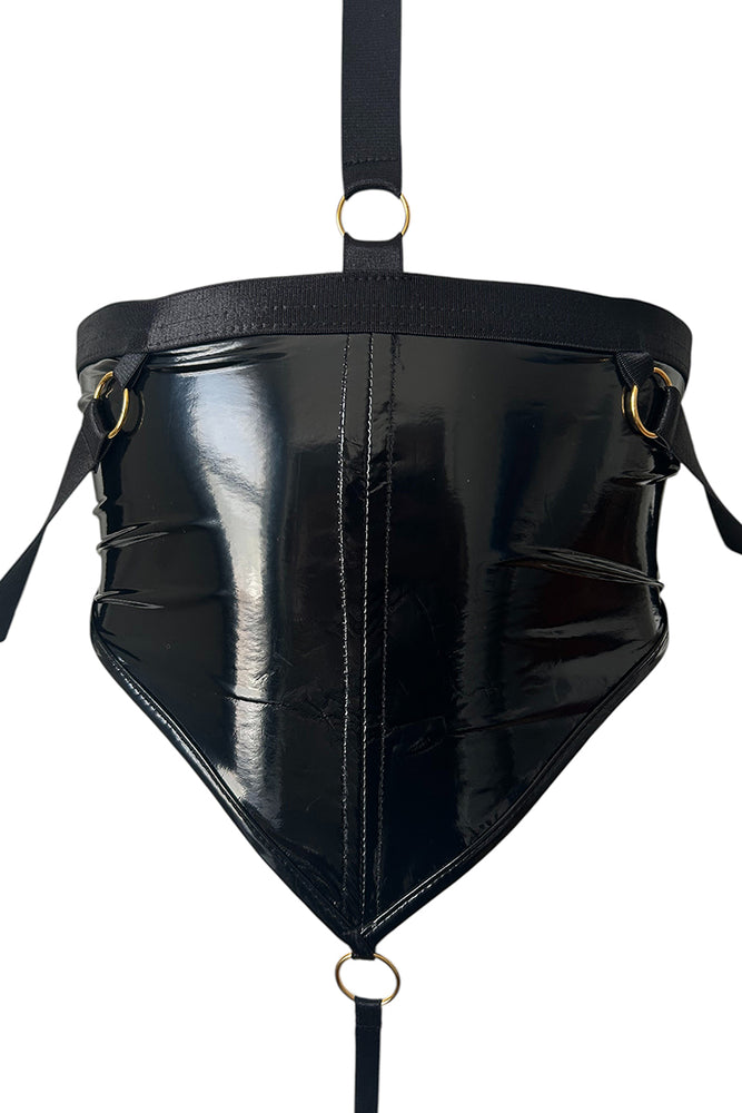 
                      
                        Vinyl Fetish Corset Style Playsuit With Wrist Cuffs & Choker
                      
                    