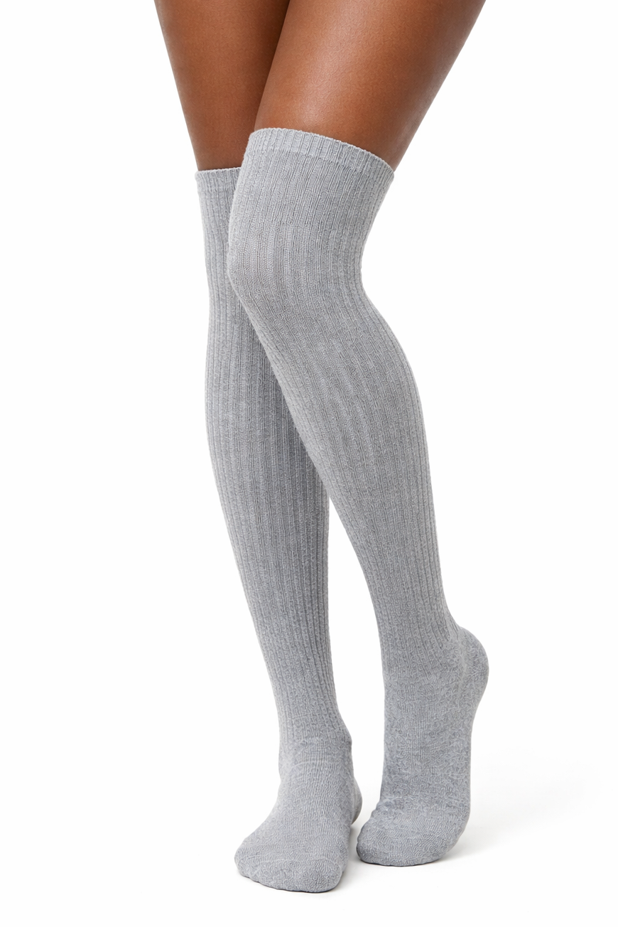 Soft Wool Blend Ribbed Knit Over The Knee Boot Socks