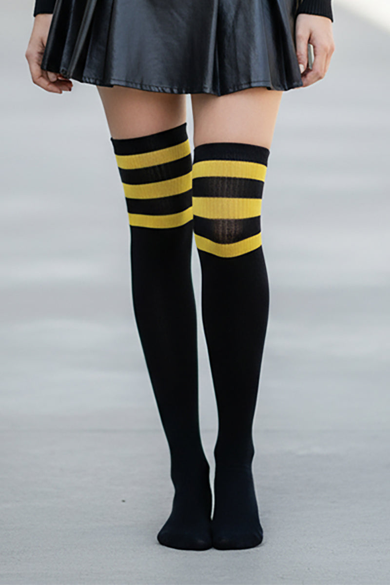 Cotton Blend Three Stripe Thigh High Socks - LEGGSBEAUTIFUL