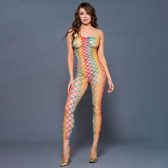 Load image into Gallery viewer, Music Legs Strapless Diamond Net Rainbow Bodystocking
