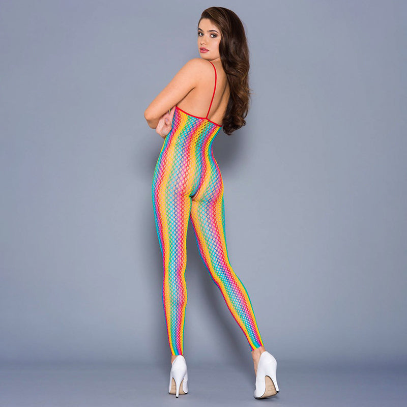 Load image into Gallery viewer, Music Legs Crotchless Rainbow Fishnet Spaghetti Strap Bodystocking
