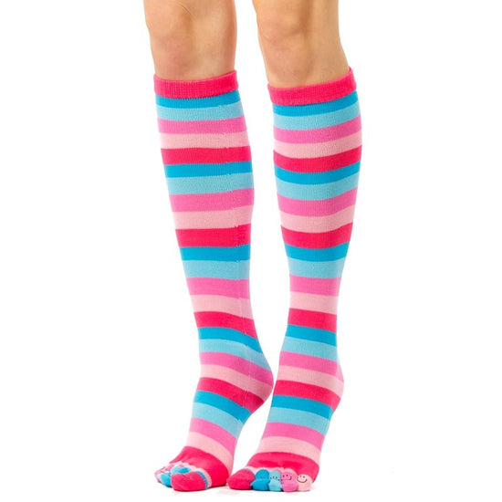 Cotton Blend Five Toe Knee Wide Stripe Knee Socks - Leggsbeautiful