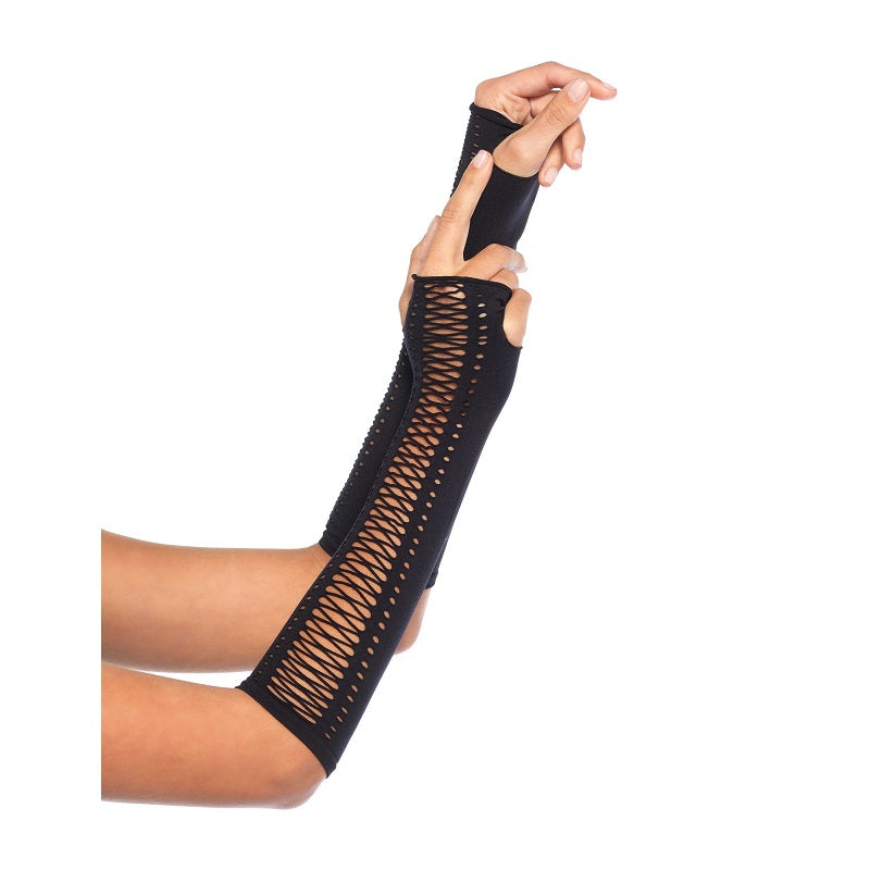 Leg Avenue Faux Lace Up Fingerless Gloves - Leggsbeautiful