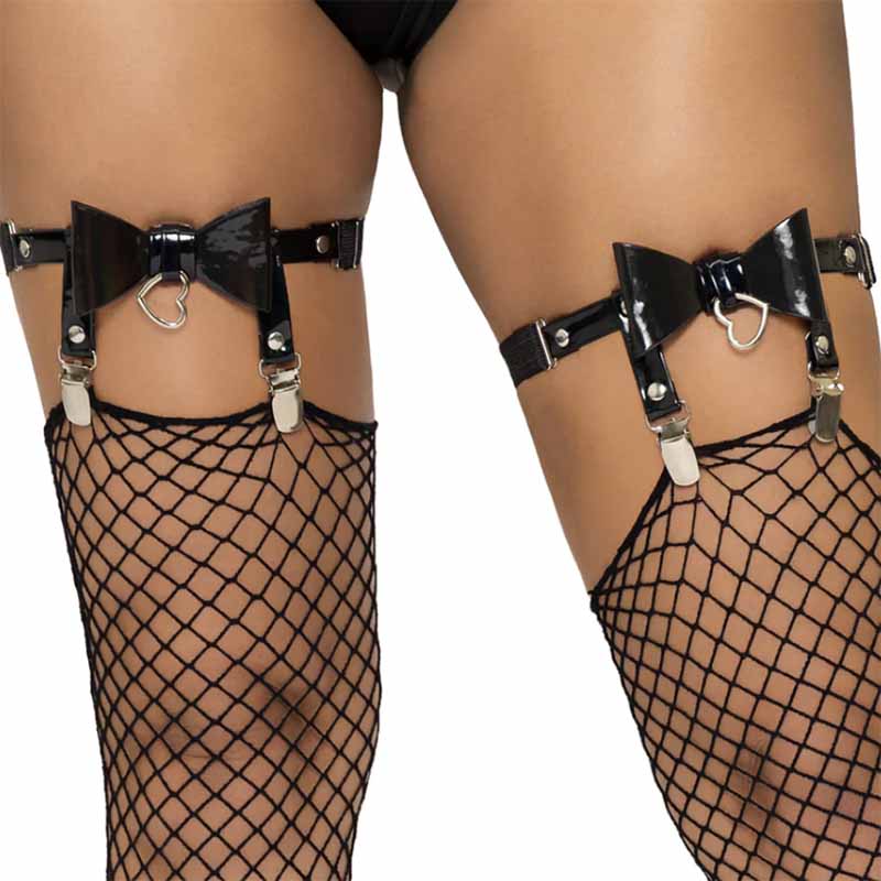 Leg Avenue Vegan Patent Leather Bow Garters