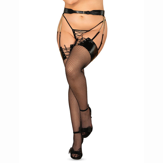 Obsessive Plus Size Remediosa Lace Up Net Stockings