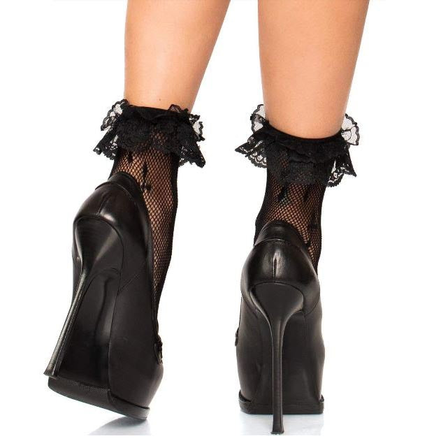 Leg Avenue Cross Net Ruffle Ankle Socks