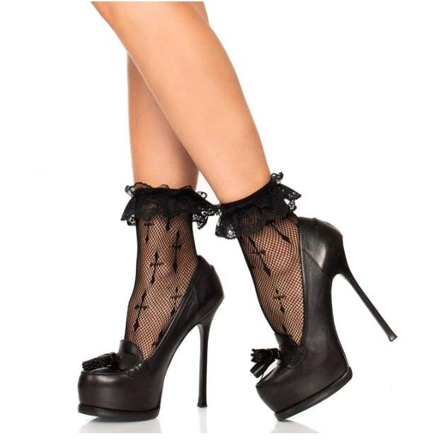 Leg Avenue Cross Net Ruffle Ankle Socks