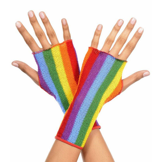 Music Legs Rainbow Coloured Fingerless Fishnet Gloves