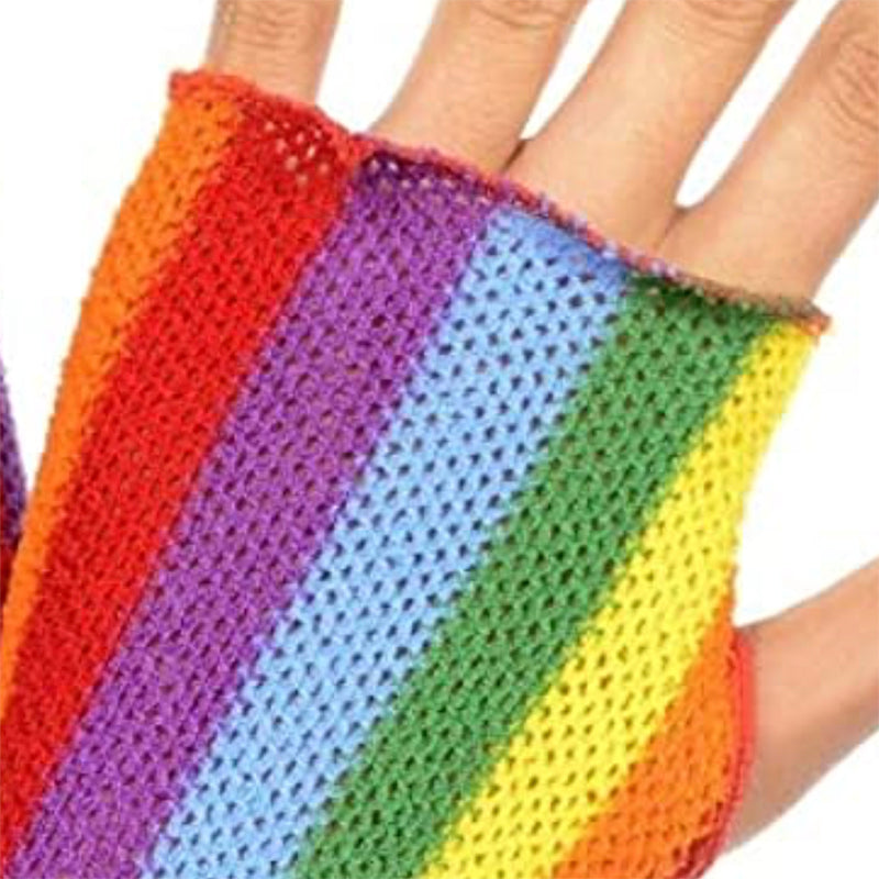 Music Legs Rainbow Coloured Fingerless Fishnet Gloves