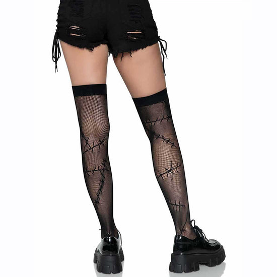 Load image into Gallery viewer, Leg Avenue Stitched Up Fishnet Thigh Highs

