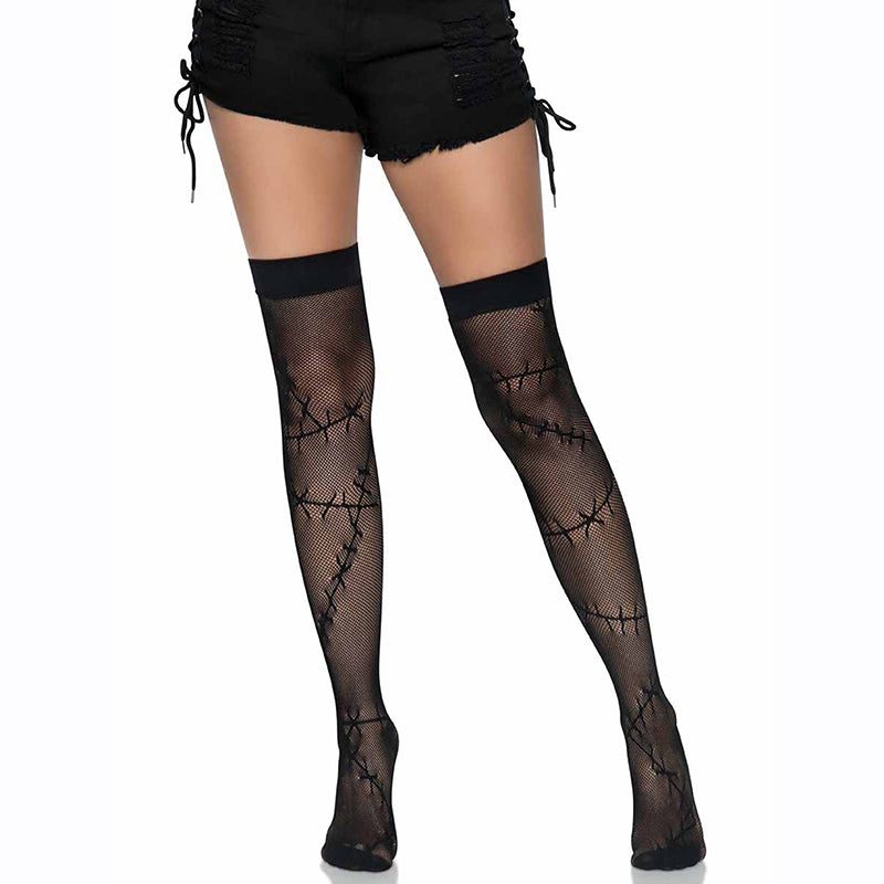 Load image into Gallery viewer, Leg Avenue Stitched Up Fishnet Thigh Highs
