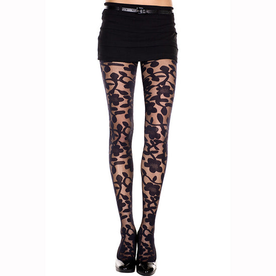 Music Legs Woven Floral Patterned Tights