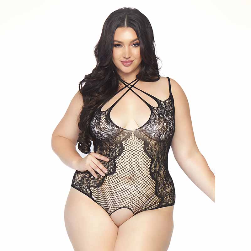 Leg Avenue Reversable Plus Size Crotchless Lace Panel Teddy