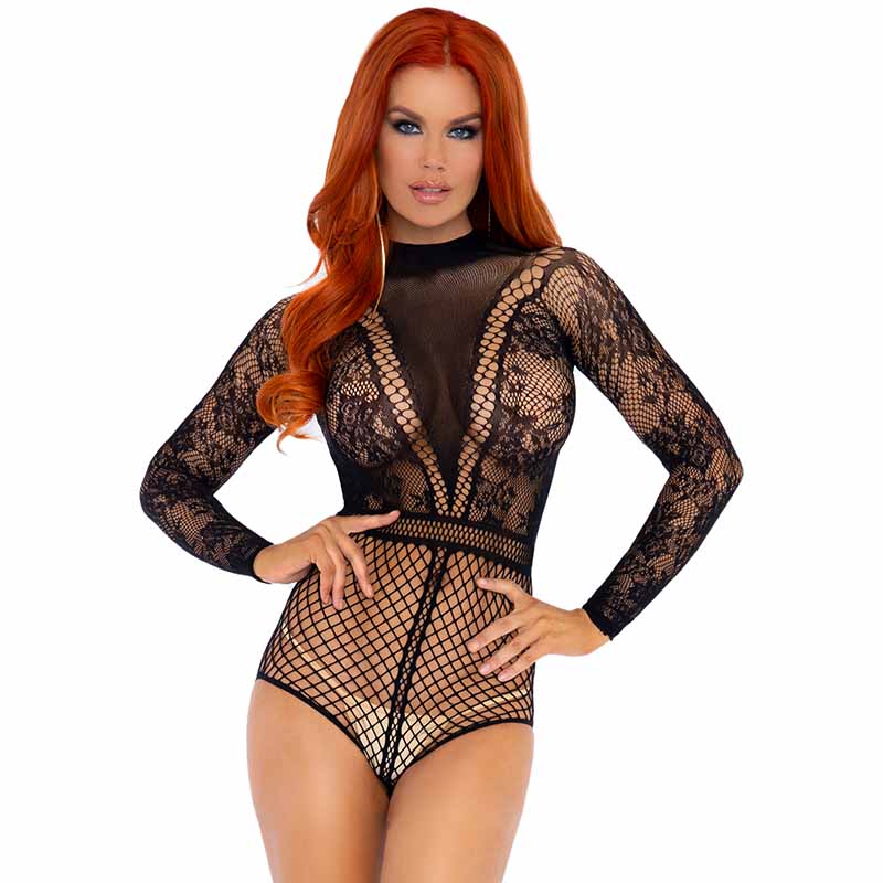 Leg Avenue Lace & Mini Diamond Net Panel Teddy