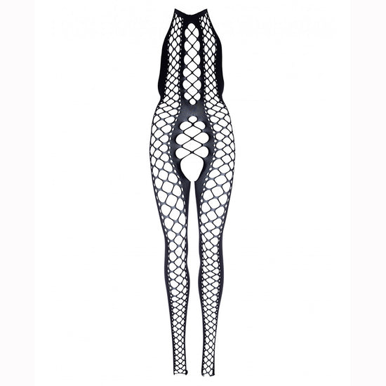 Leg Avenue Net Panel Crotchless Bodystocking With Halter Neck