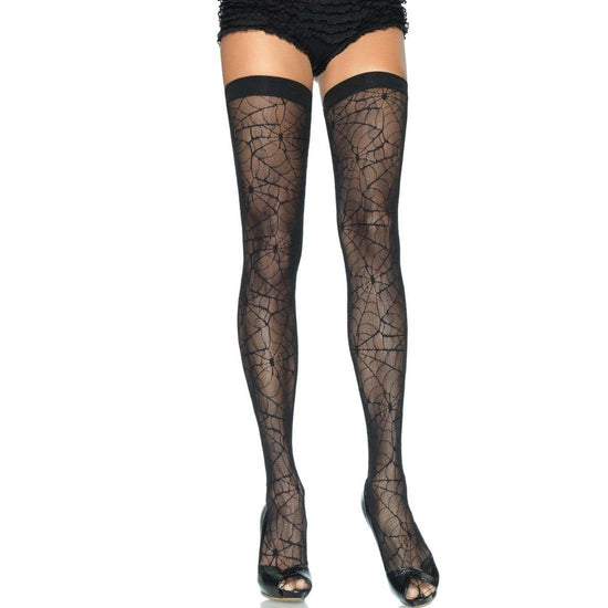 Load image into Gallery viewer, Leg Avenue Spider Web Lace Thigh Highs - Leggsbeautiful
